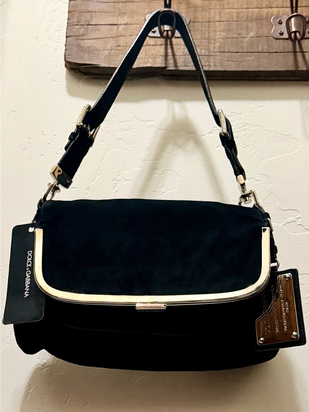 Dolce & Gabbana Miss Sleek Black Suede Shoulder Bag NWT Vintage Y2K Rare